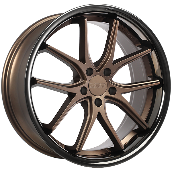 720 Luxury - VANQUISH - 20x10.5 - 5x114.3 - 45 - 73.1 - Satin Bronze Face - Black Stainless Lip - Image 1