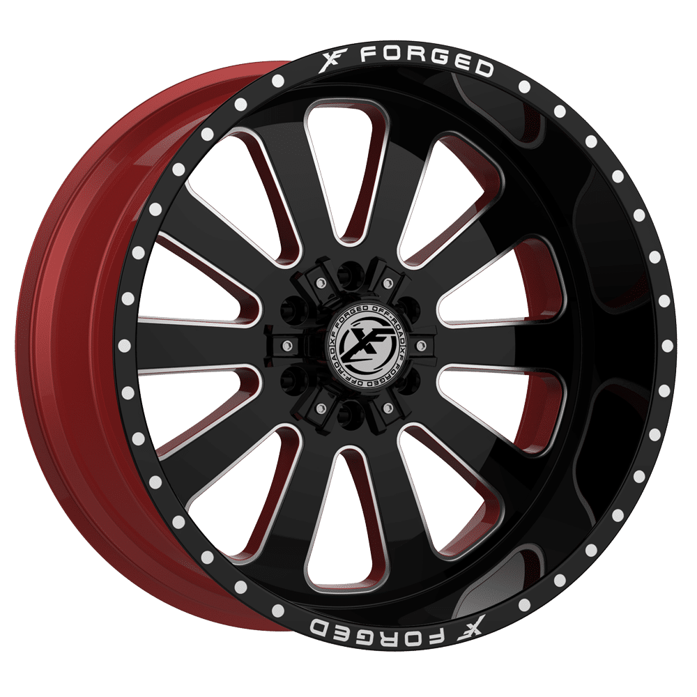 XF Offroad XFX-302, 24x12, 5x127/5x139.7, ET-44, CB78.1, Gloss Black Milled W/Red Inner