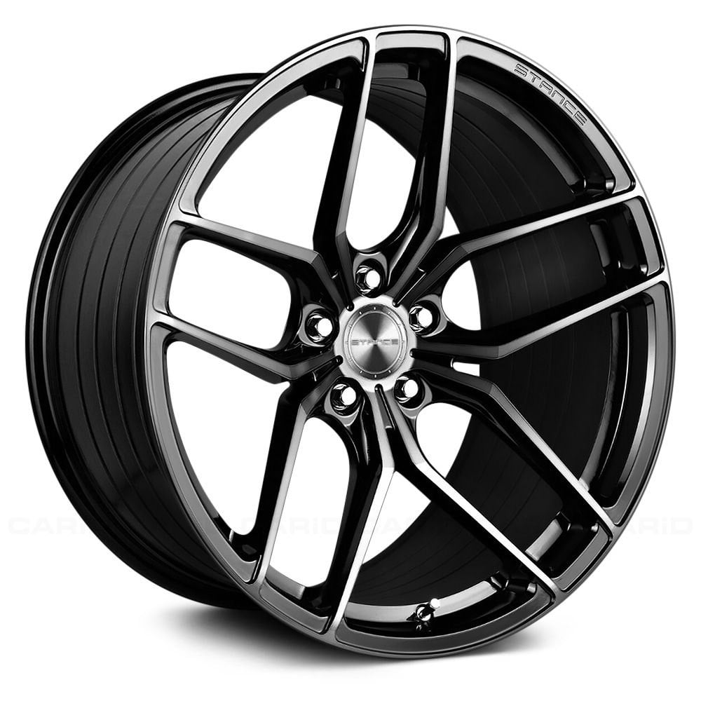 Stance SF03, Flat Concave Profile Profile, 18X8.5, 5x100 to 5x132, ET15 to 45, CB54.1 to 84.1, Gloss Black Tinted Face - Image 1