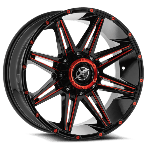 XF Offroad XF-220, 20x9, 6x135/6x139.7, ET0, CB106.4, Gloss Black Red Milling
