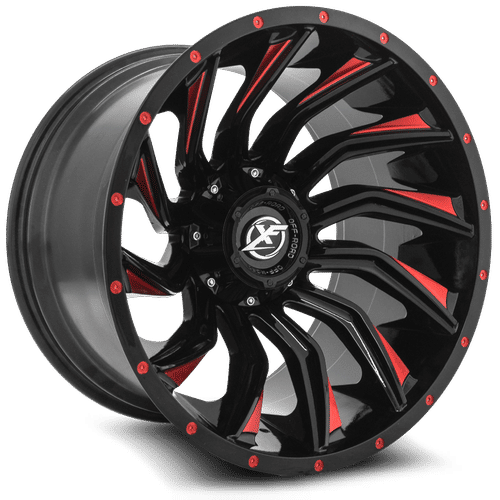 XF Offroad XF-224, 20x9, 5x127/5x139.7, ET12, CB78.1, Gloss Black Milled Red