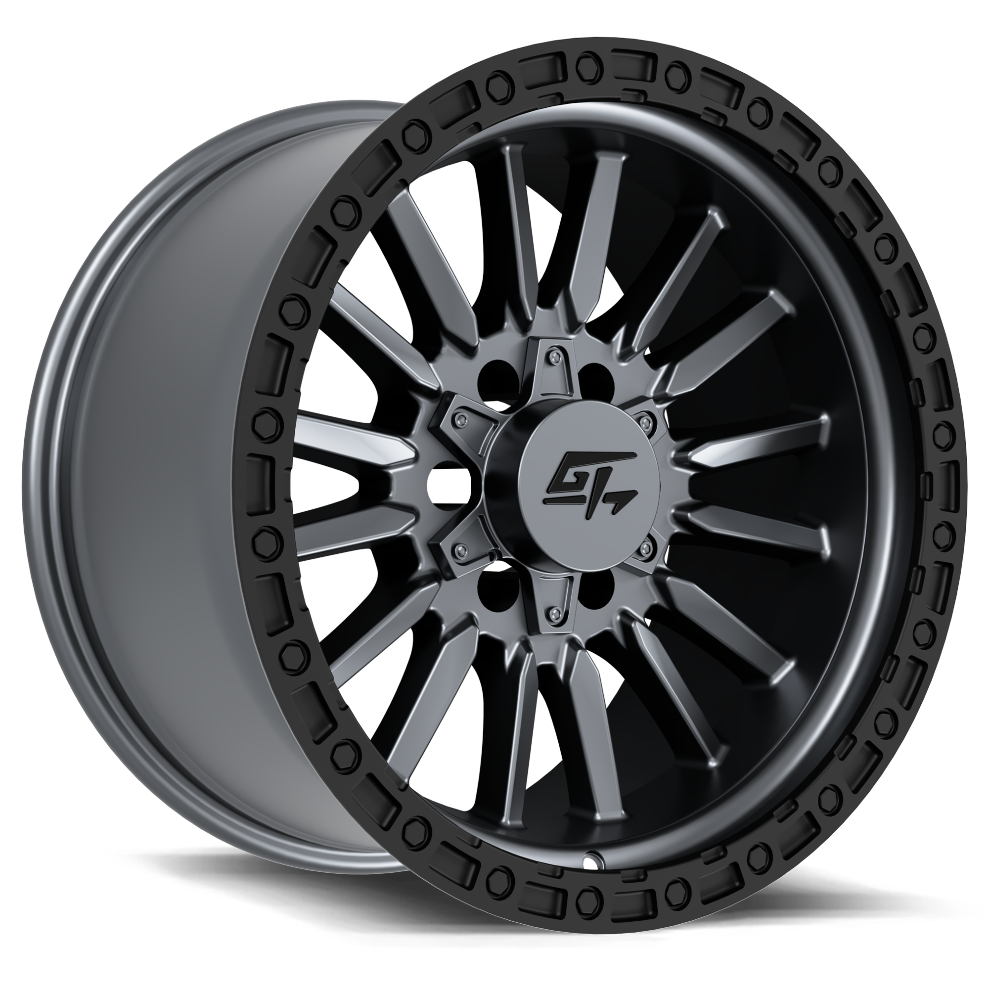 GT Offroad Chamber, 18x10, 6x135/6x139.7, ET-44, CB106.1, Matte Gunmetal Centre / Black Ring