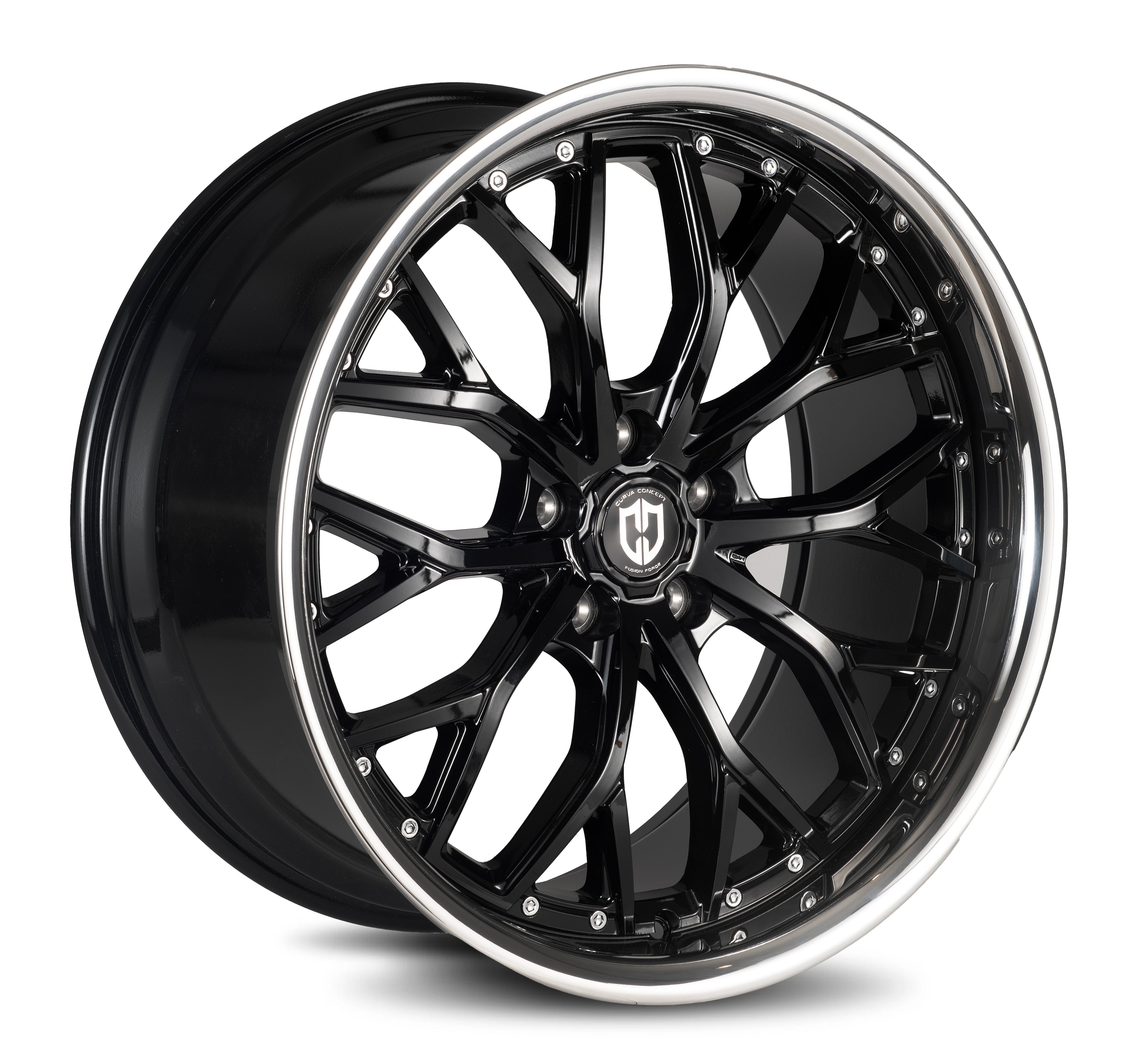 Curva Concepts CFF76, 20x8.5, 5x114.3, ET35, CB73.1, Gloss Black Stainless Lip
