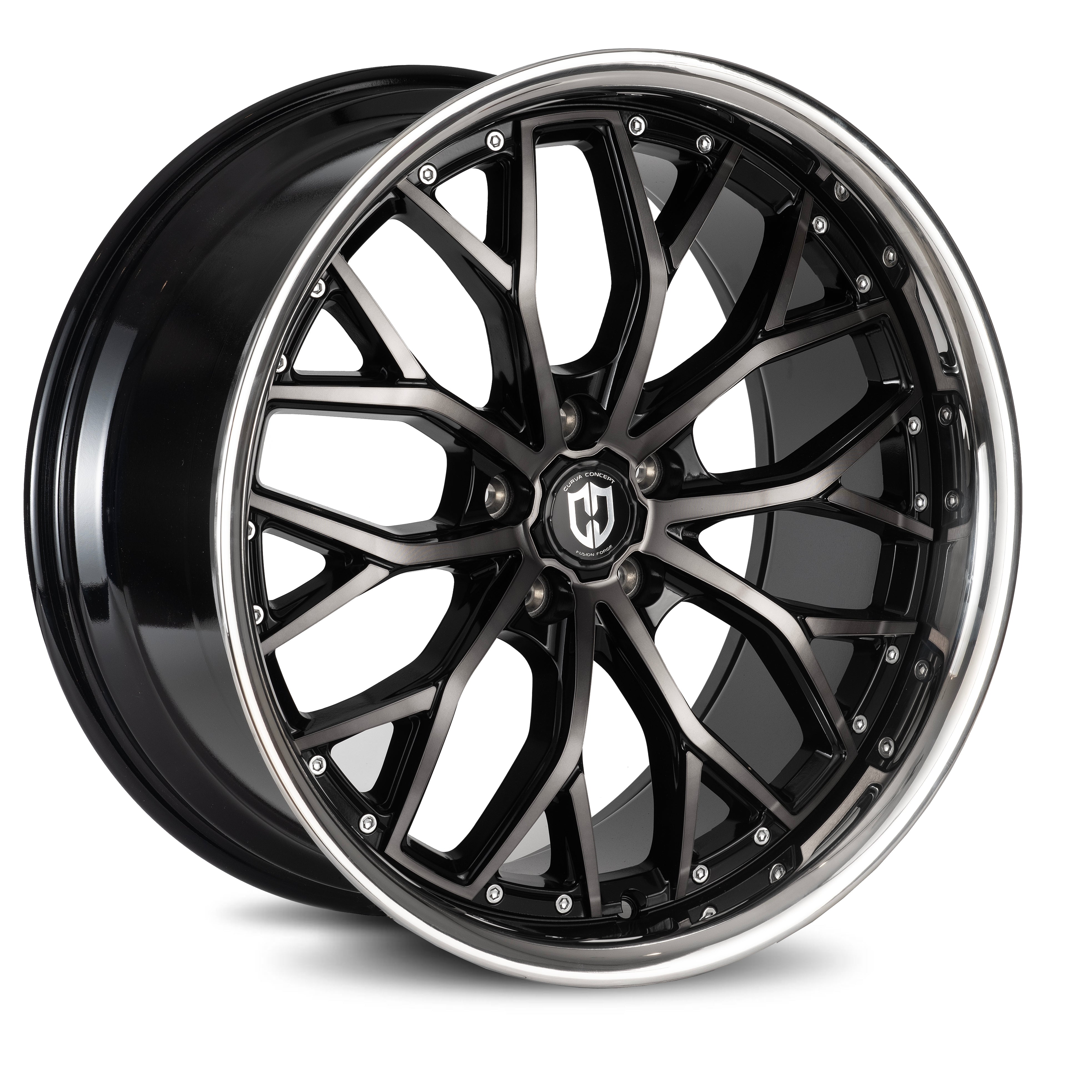 Curva Concepts CFF76, 20x8.5, 5x114.3, ET35, CB73.1, Gloss Black Machined Face Dark Tint Stainless Lip