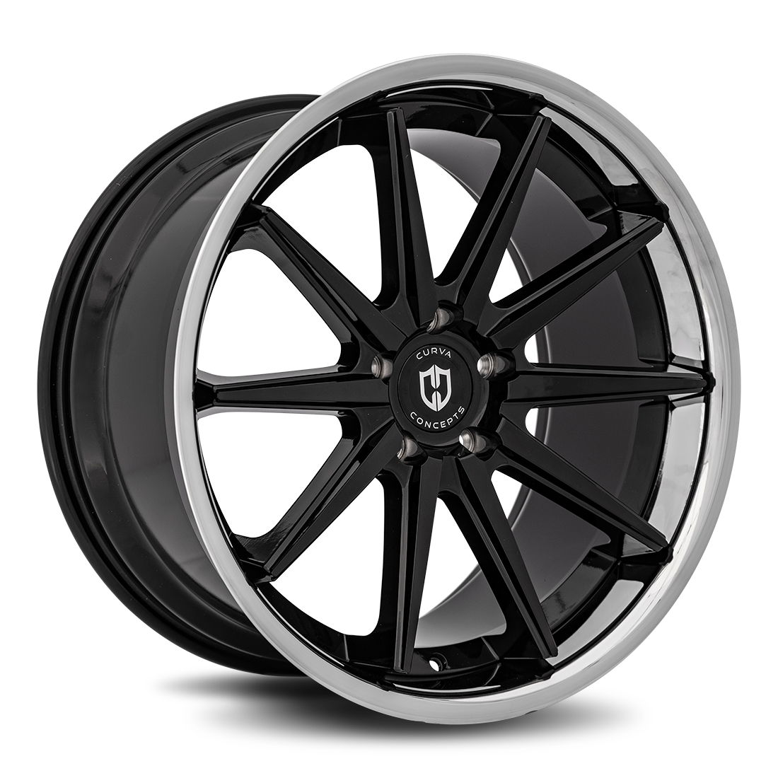 Curva Concepts C24, 20x10.5, 5x114.3, ET35, CB73.1, Gloss Black Stainless Chrome Lip
