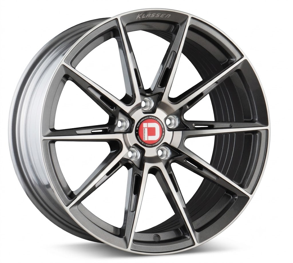Klassen ID F07R, Flat Concave Profile, 21x9, 5x100 to 5x132, ET15 to 51, CB54.1 to 84.1, Dark Graphite Metallic