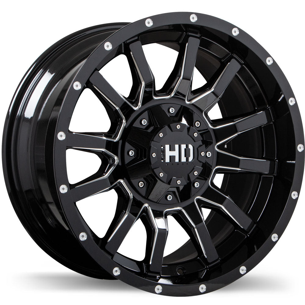 Fast HD TRAXX, 20x10.0, 8x165.1, ET-15, CB125, Gloss Black with Milled Trim - F247A-2000-82BH-15C250