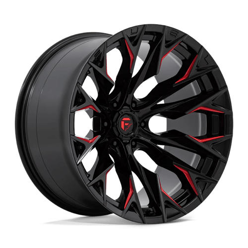Fuel 1PC D823 FLAME, 22X12, 6X139.7, ET-44, CB106.1, GLOSS BLACK MILL W/ CANDY RED