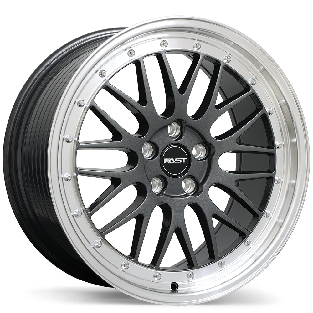 Fast Wheels FR01, 17x8.0, 5x105, ET45, CB72.6, Gloss Gunmetal with Machined Lip - FR01-1780-15MP+45C726