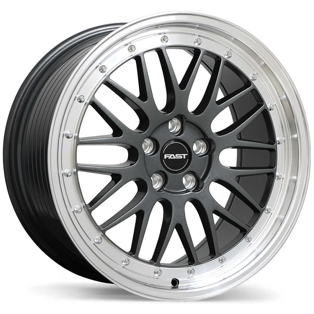 Fast Wheels FR01, 19x9.5, 5x112, ET45, CB72.6, Gloss Gunmetal with Machined Lip - FR01-1995-44MP+45C726