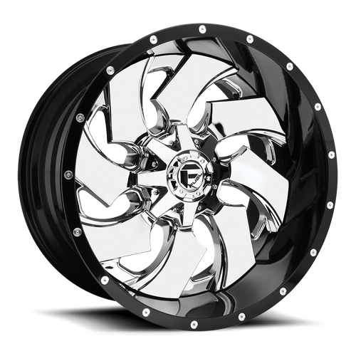 Fuel 1PC D240 CLEAVER, 20X12, 8X170, ET-44, CB125.1, CHROME PLATED GLOSS BLACK LIP