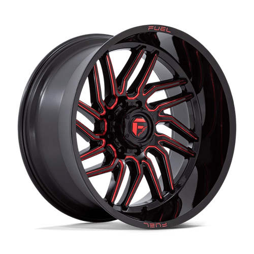 Fuel 1PC D808 HURRICANE, 24X12, 8X165.1, ET-44, CB125.1, GLOSS BLACK MILLED RED TINT