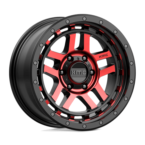 KMC KM540 RECON, 18X8.5, 6X139.7, ET0, CB106.1, GLOSS BLACK MACH W/ RED TINT
