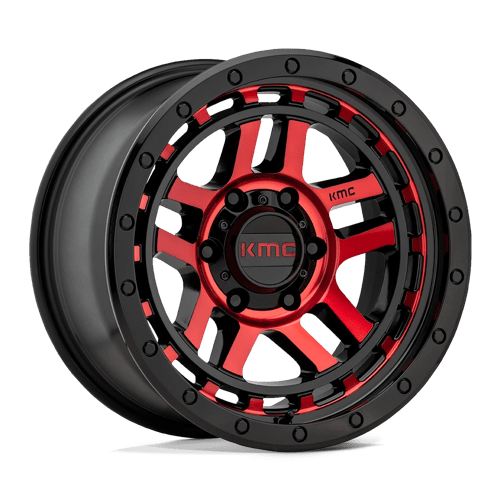 KMC KM540 RECON, 17X9, 5X127, ET-12, CB78.1, GLOSS BLACK MACH W/ RED TINT
