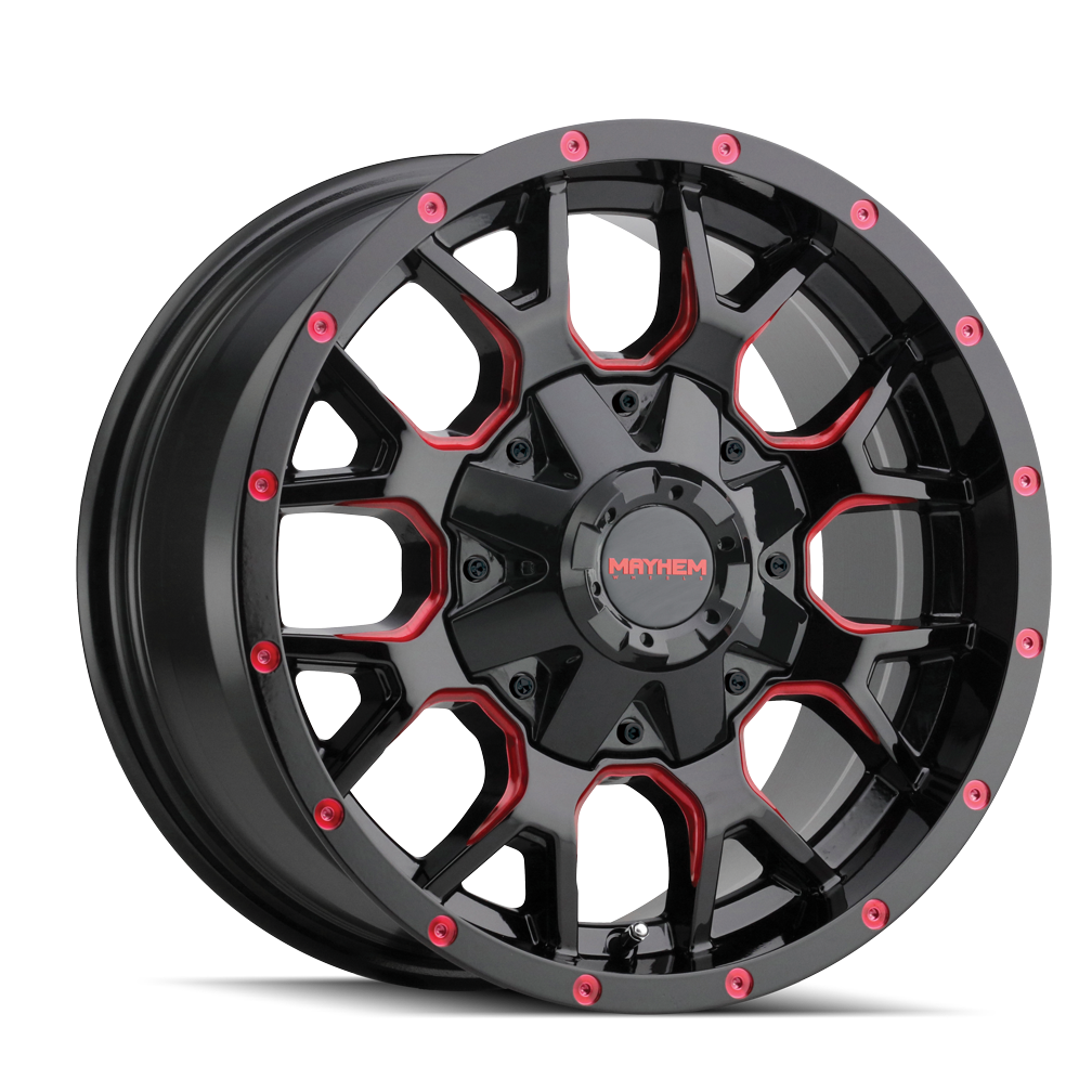 Mayhem Warrior 8015, 20X9, 6X135/6X139.7, ET18, CB106, Black W/Prism Red - 8015-2937BTR18