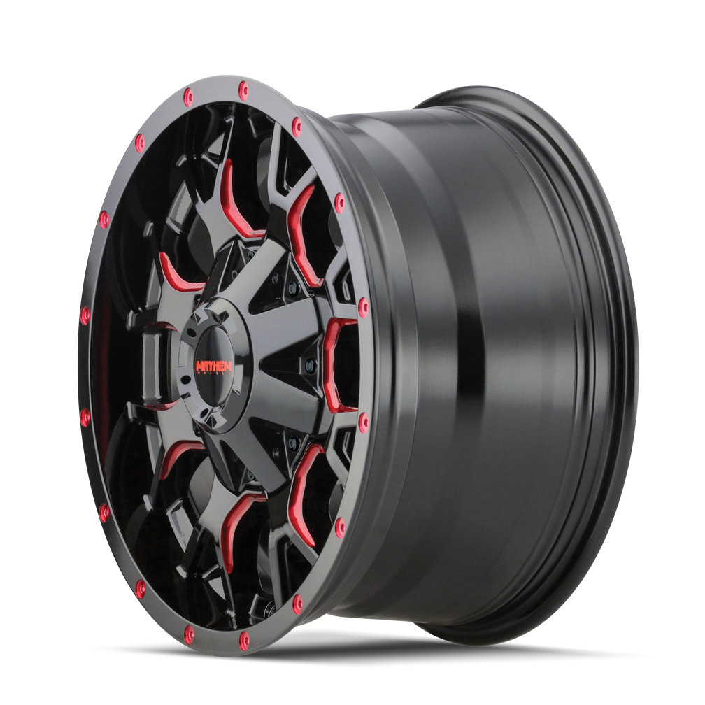 Mayhem Warrior 8015, 17X9, 5X127/5X139.7, ET-12, CB87, Black W/ Prism Red - 8015-7952BTR