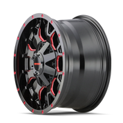 Mayhem Warrior 8015, 17X9, 5X127/5X139.7, ET-12, CB87, Black W/ Prism Red - 8015-7952BTR