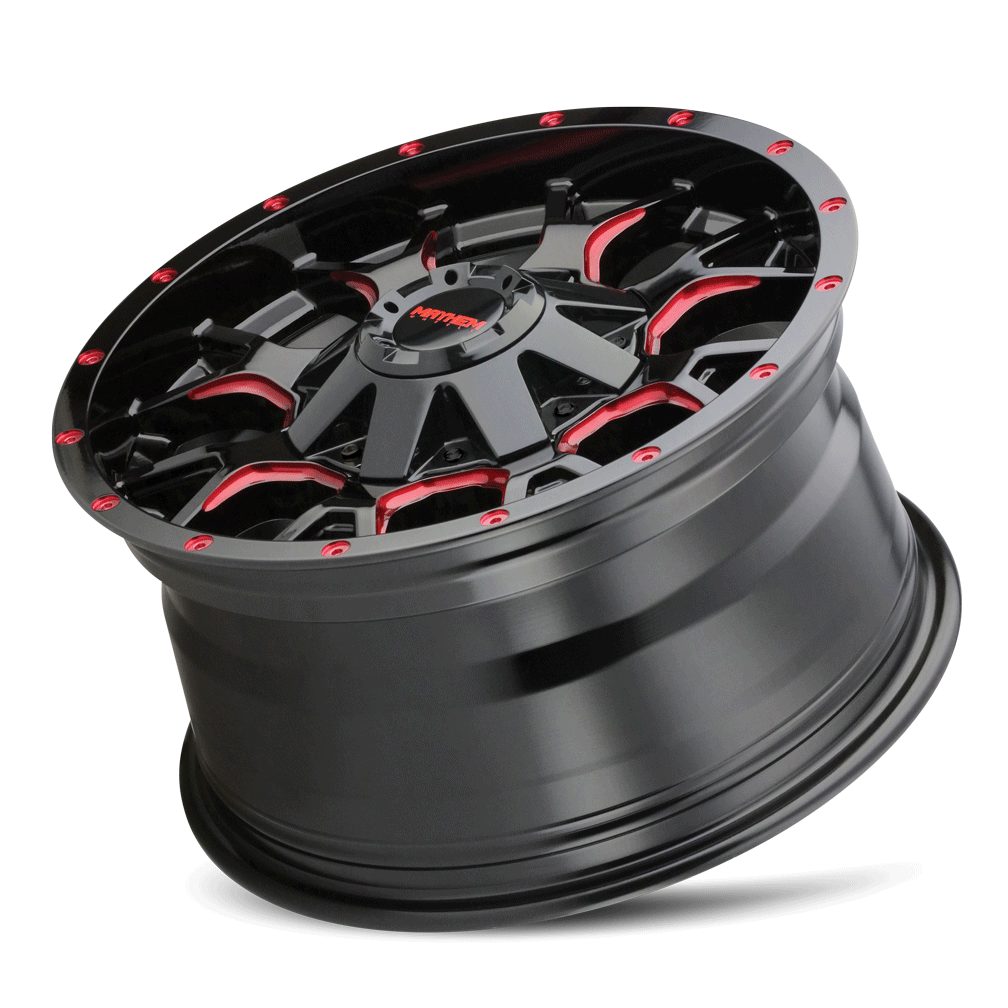 Mayhem Warrior 8015, 17X9, 6X135/6X139.7, ET18, CB106, Black W/Prism Red - 8015-7937BTR18