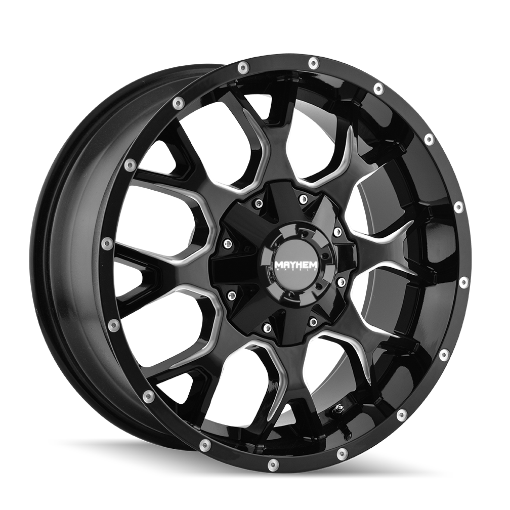 Mayhem Warrior 8015, 20X9, 8X180, ET18, CB124.1, Black/Milled Spokes - 8015-2978M18