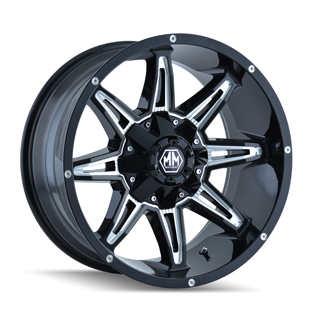 Mayhem Rampage 8090, 20X9, 8X180, ET0, CB124.1, Black/Milled Spokes - 8090-2978M