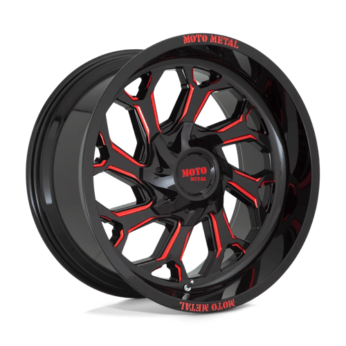 Moto Metal MO999, 20X10, 6X135/6X139.7, ET-18, CB106.1, GLOSS BLACK MILLED W/ RED TINT