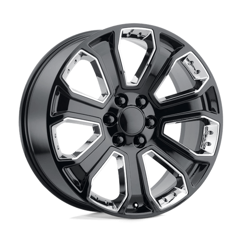 Performance Replicas PR113, 22X9, 6X139.7, ET24, CB78.1, GLOSS BLACK W/ CHROME ACCENTS