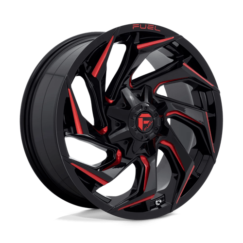 Fuel 1PC D755 REACTION, 20X9, 8X165.1, ET20, CB125.1, GLOSS BLACK MILLED W/ RED TINT