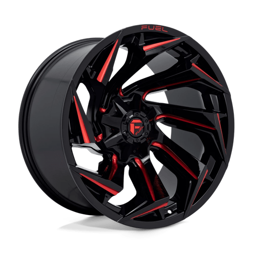 Fuel 1PC D755 REACTION, 22X12, 8X165.1, ET-44, CB125.1, GLOSS BLACK MILLED W/ RED TINT D75522208247