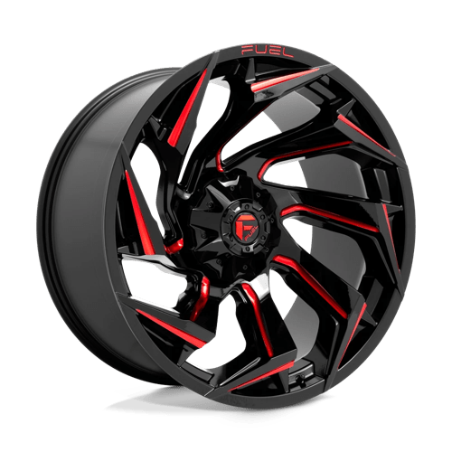 Fuel 1PC D755 REACTION, 24X12, 8X180, ET-44, CB124.2, GLOSS BLACK MILLED W/ RED TINT