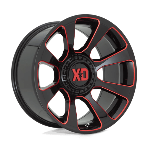 XD XD854 REACTOR, 20X10, 5X139.7/5X150, ET-18, CB110.1, GLOSS BLACK MILLED W/ RED TINT