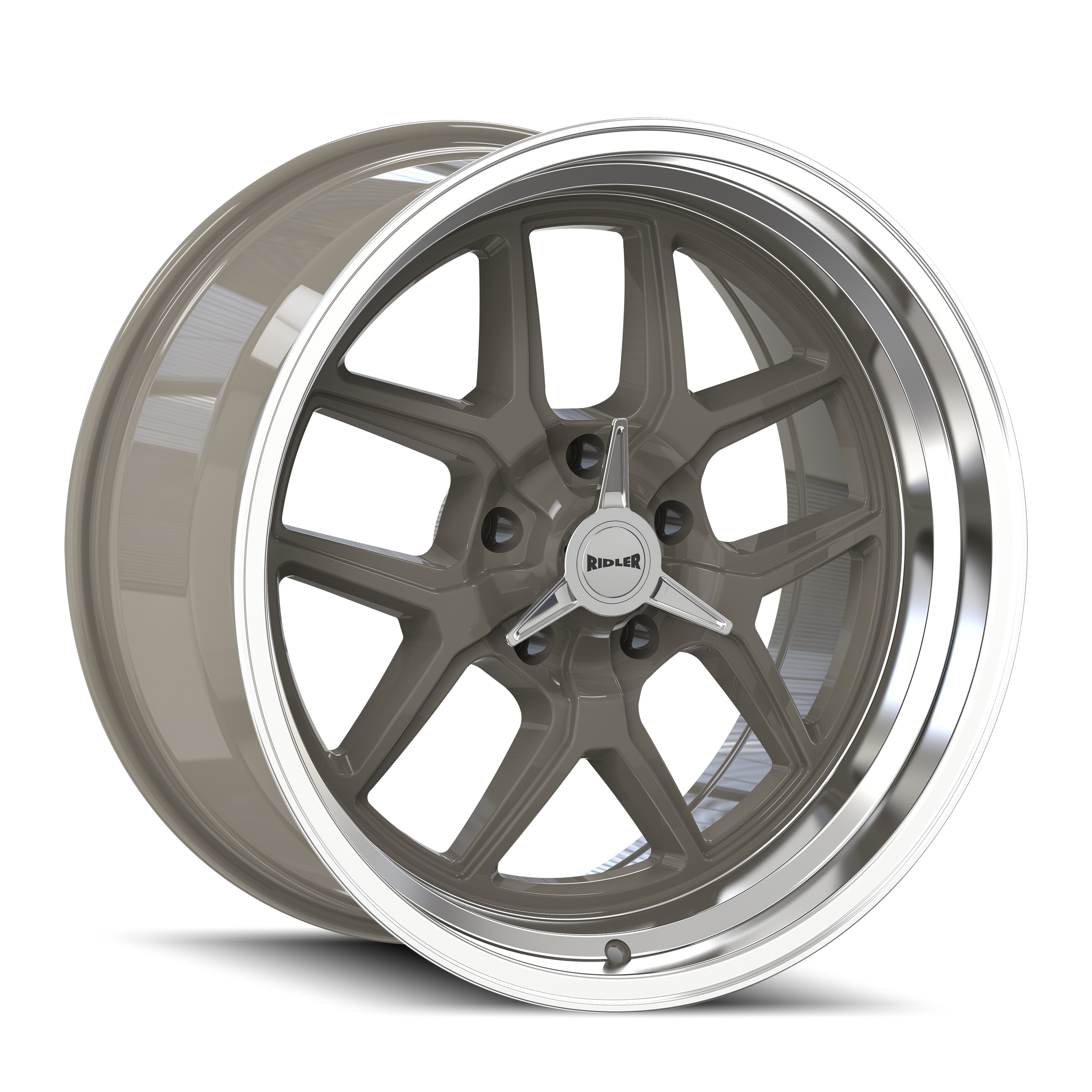 Ridler Type 610, 20X8.5, 5X127, ET0, CB83.82, Grey/Polished Lip - 610-2873G