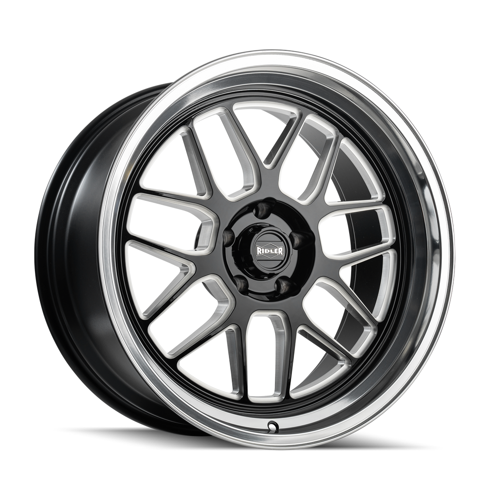 Ridler Type 611, 20X8.5, 5x114.3, ET0, CB83.82, Gloss Black/Milled With Diamond Cut Lip - 611-2865GBMD
