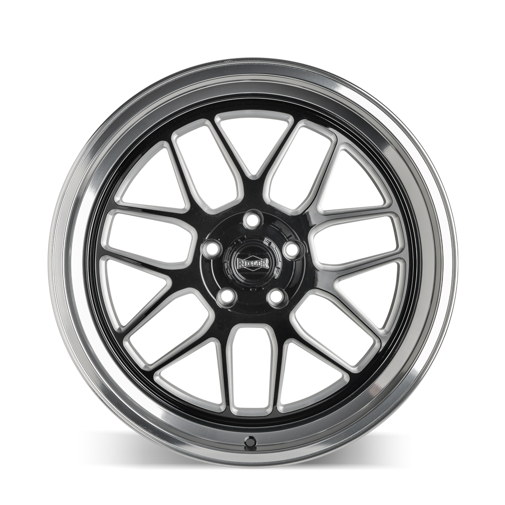 Ridler Type 611, 20X8.5, 5x114.3, ET0, CB83.82, Gloss Black/Milled With Diamond Cut Lip - 611-2865GBMD