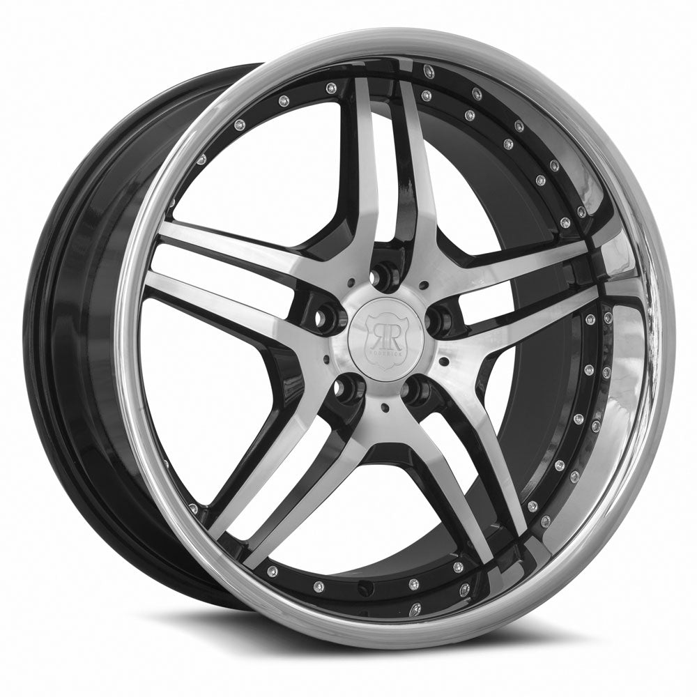 MRR RW2, 20x10, 5x100 to 5x120.7, ET25 to 50, CB66.6 to 74.1, Black w/ Stainless Lip