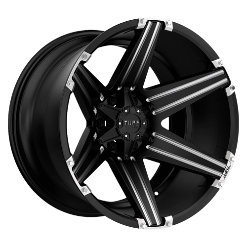 Tuff T12, 20X12, 6X139.7, ET-45, CB106.1, SATIN BLACK W/ MILLED SPOKES