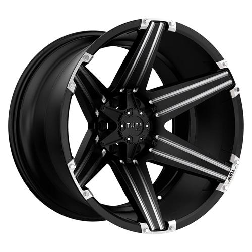 Tuff T12, 22X10, 6X139.7, ET-25, CB106.1, SATIN BLACK W/ MILLED SPOKES