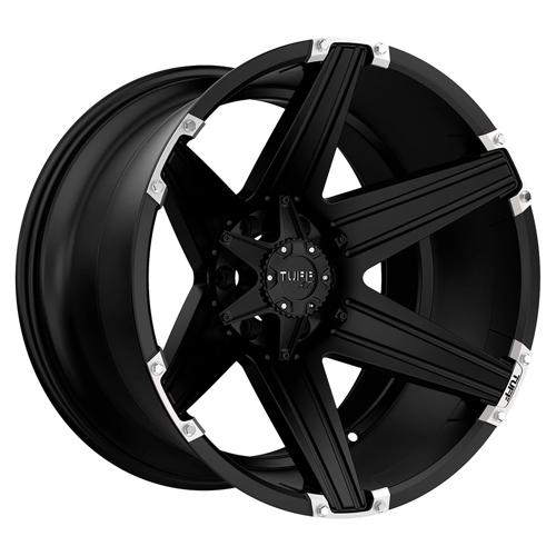 Tuff T12, 20X12, 6X139.7, ET-45, CB106.1, SATIN BLACK W/ BRUSHED INSERTS
