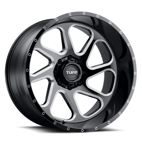 Tuff T2B, 22X12, 6X139.7, ET-45, CB112.1, GLOSS BLACK W/ MILLED SPOKES 2212T2B-56140B12L