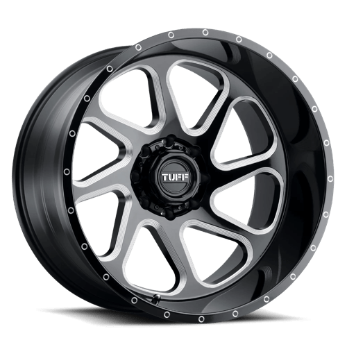 Tuff T2B, 24X14, 5X127, ET-72, CB71.5, GLOSS BLACK W/ MILLED SPOKES