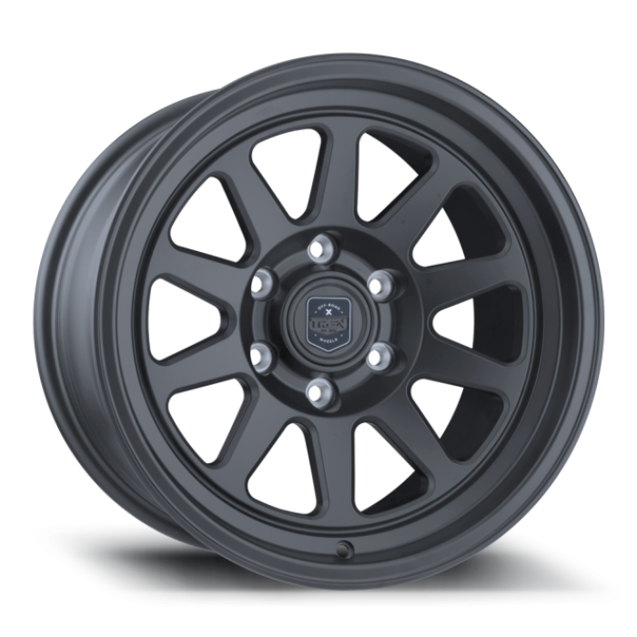 Trex T100, Flat Concave Profile, 17x8.5, 6x135, ET0, CB87.1, Matte Gunmetal
