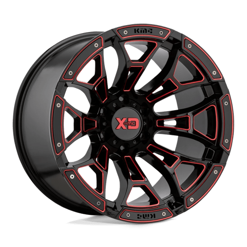 XD XD841 BONEYARD, 20X10, 8X165.1, ET-36, CB125.1, GLOSS BLACK MILLED W/ RED TINT