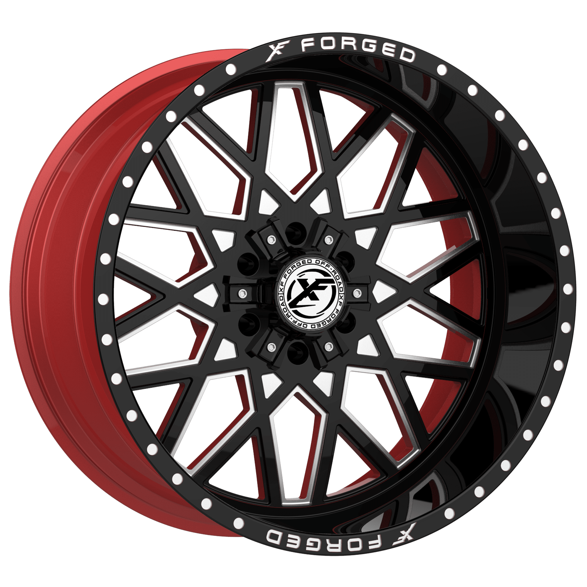 XF Offroad XFX-307, 24x12, 6x135/6x139.7, ET-44, CB106.4, Gloss Black Milled W/Red Inner