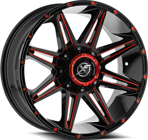 XF Offroad XF-220, 22x10, 8x165.1/8x180, ET-18, CB125.2, Gloss Black Milled Red